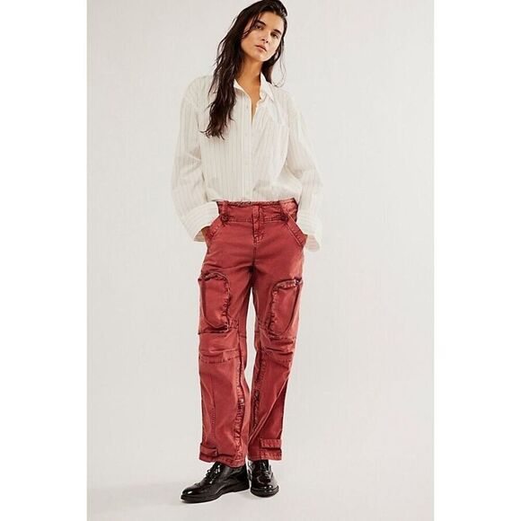 Free People Can't Compare Slouch Pants Cargo Zipper Pockets Jasper Medium M NEW - Picture 1 of 8